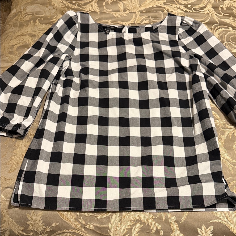 Talbots Black and White Plaid Blouse